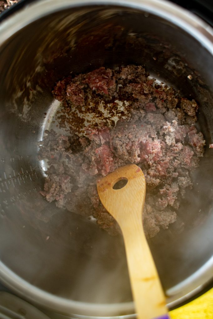 Ground sausage cooking in the Instant Pot