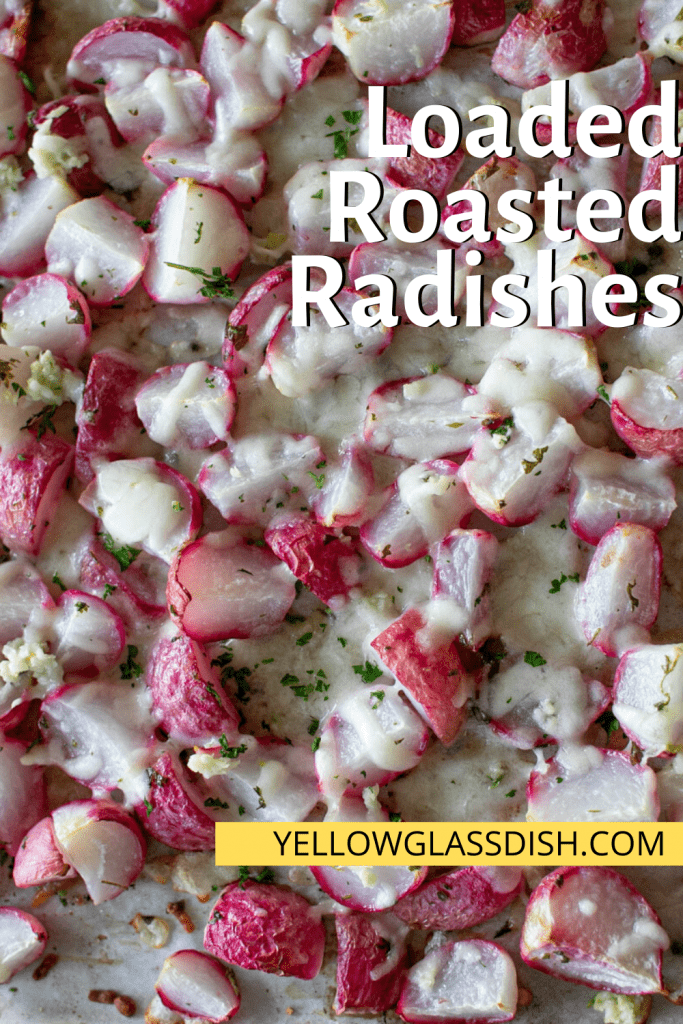 Loaded garlic Roasted Radishes that are keto and low carb! A great "potato" substitute, loaded with garlic and cheese. Gluten-free + THM-S